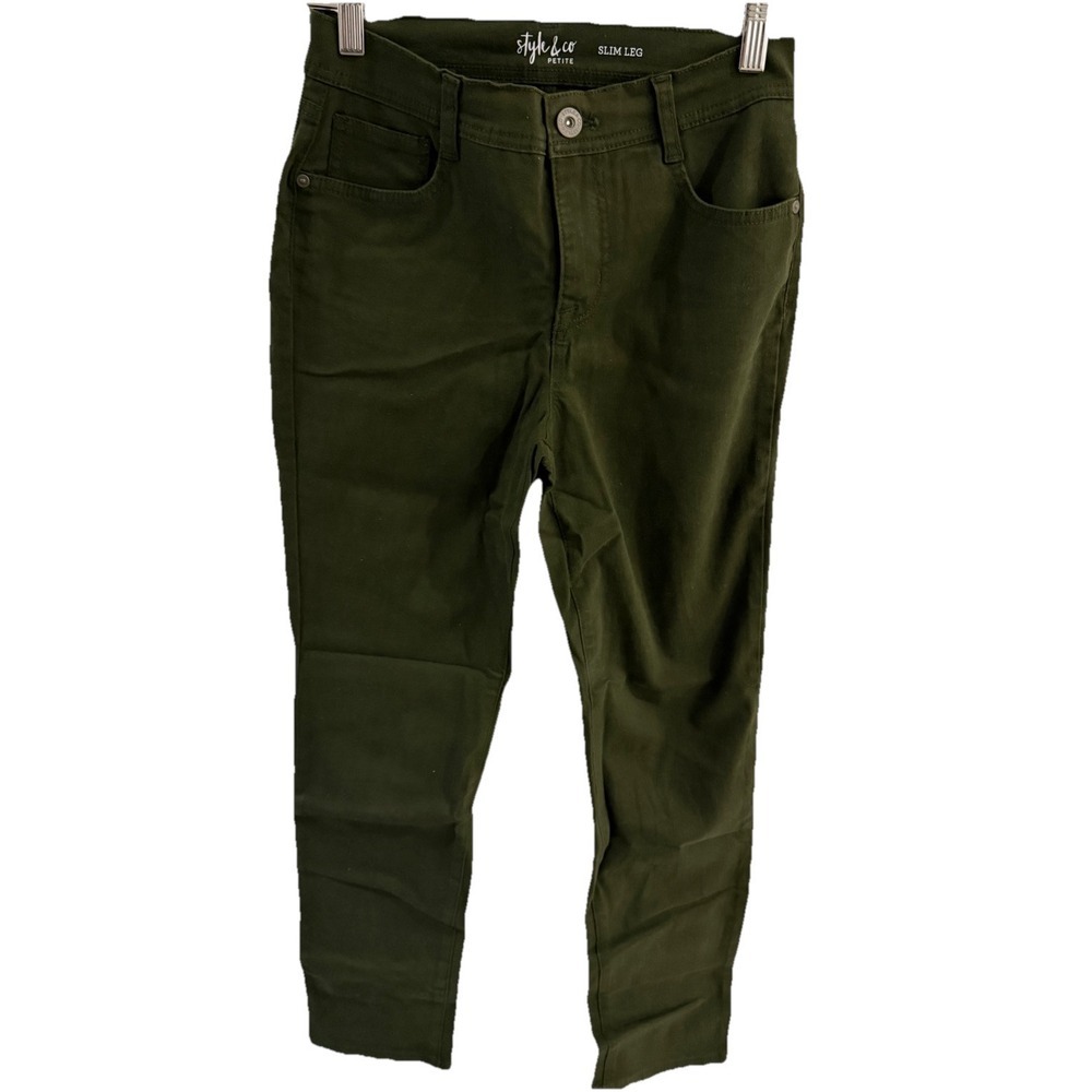 STYLE & CO WOMENS JEANS SIZE 2P GREEN‎ SLIM LEG DENIM MID RISE SKINNY